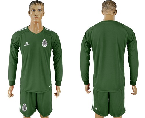 Mexico Blank Green Long Sleeves Goalkeeper Soccer Country Jersey - Click Image to Close